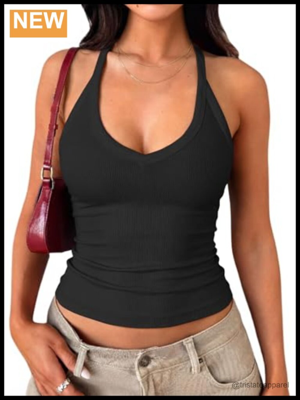 Women's Built-in Bra Tank Top Racerback V Neck Cotton Ribbed Shirt
